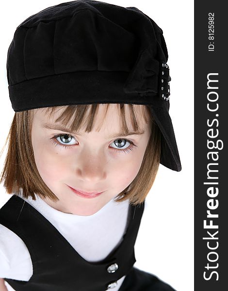 Close up of funky girl with black hat. Close up of funky girl with black hat