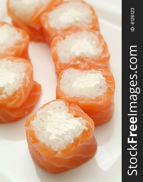 Traditional the Japanese meal sushi on a white background