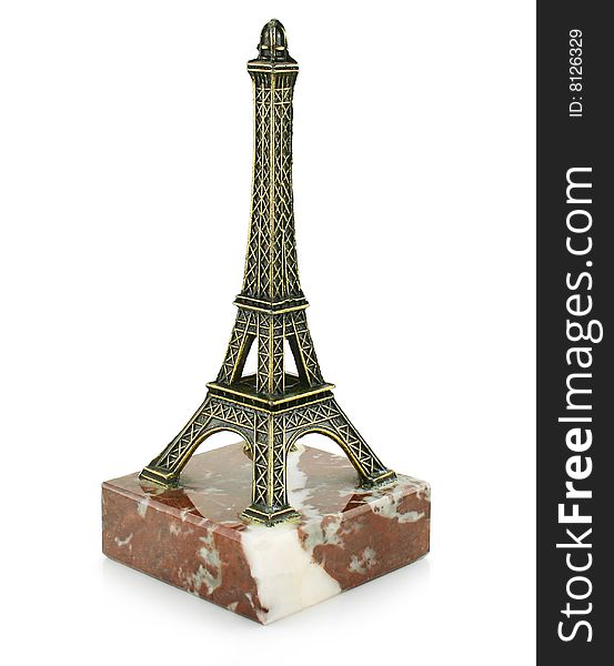 Statuette of Eiffel Tower isolated on a white background