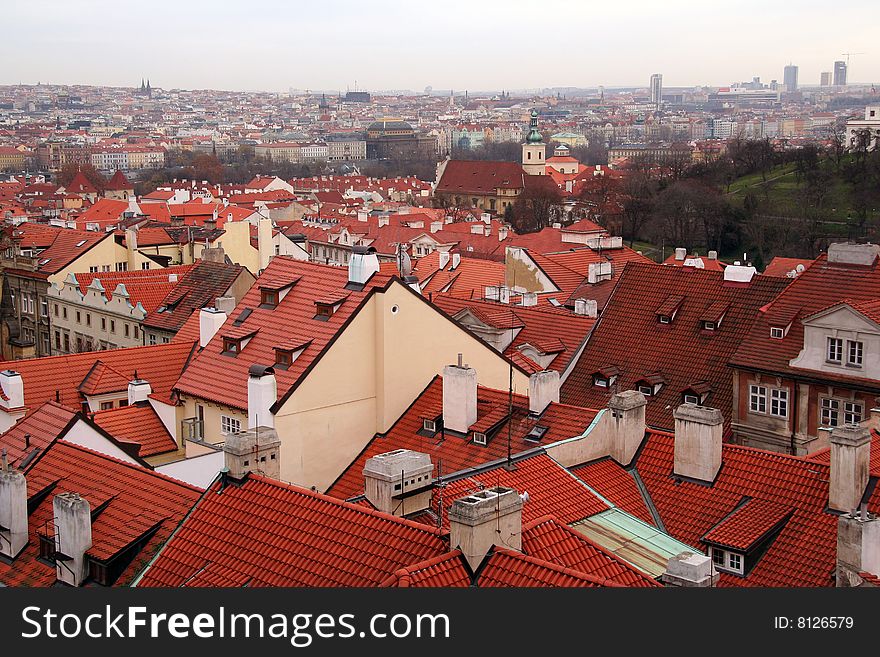 A view on red roofs of old Prague. A view on red roofs of old Prague.