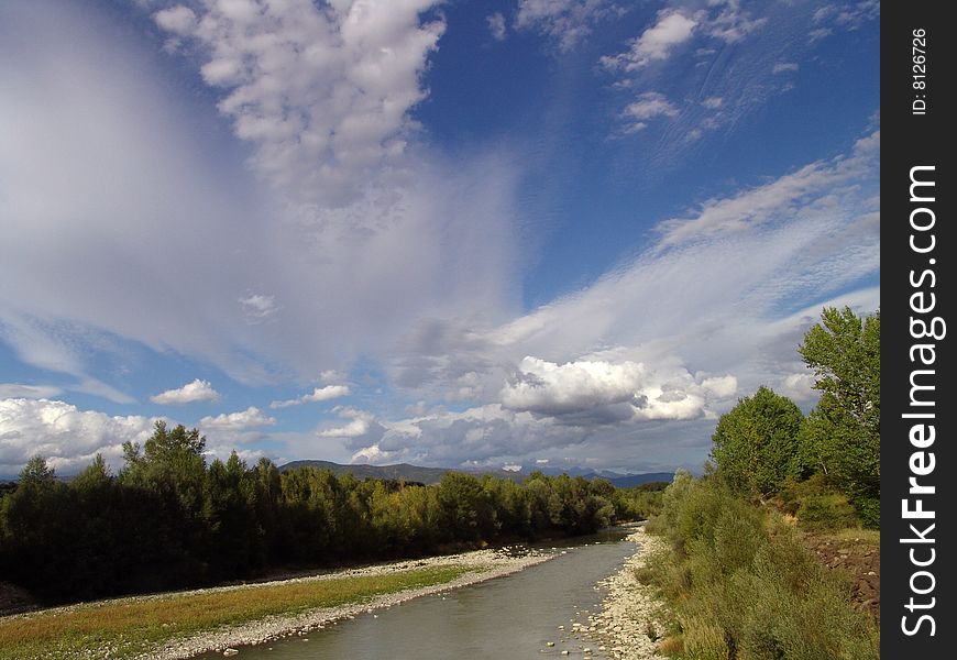 River with beautiful sky and clouds