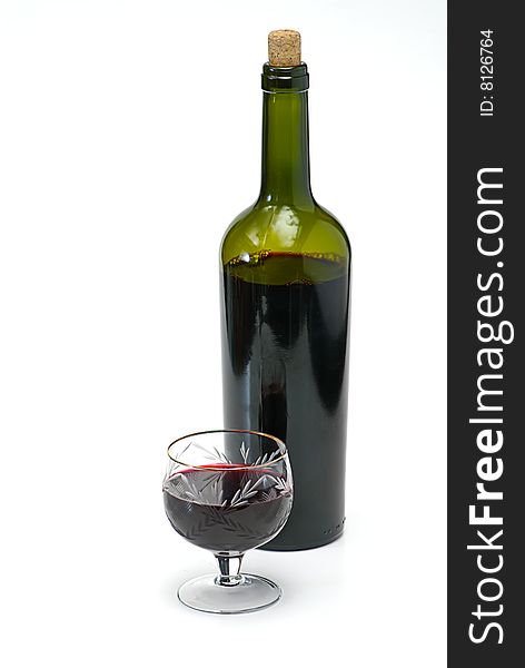 Wine bottle and wineglass isolated