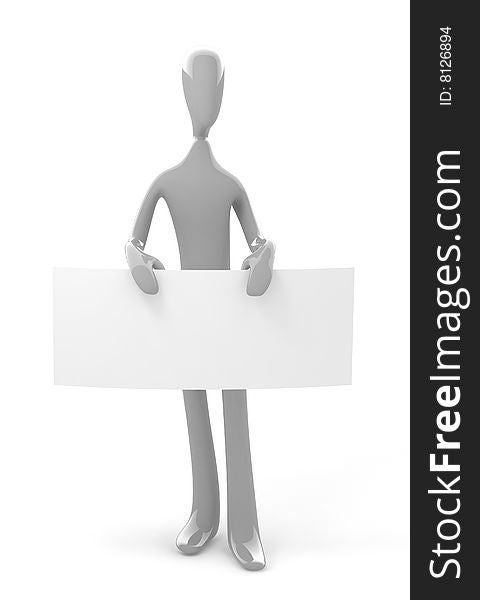 3d Gray Person Holds Blank Empty Board