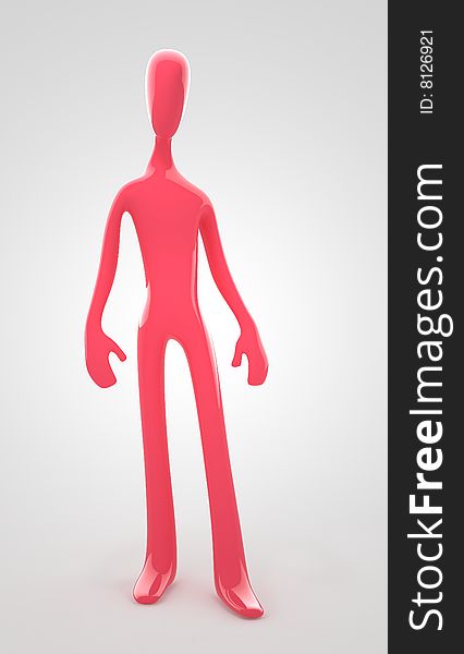 3d Red Person Stands On Gray Background