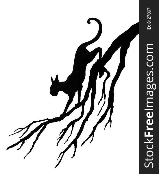 Silhouettes of Panther and Tree Branches. Silhouettes of Panther and Tree Branches