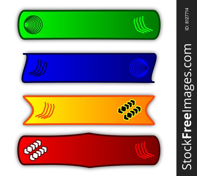 Four banners with different themes, multi-coloured
