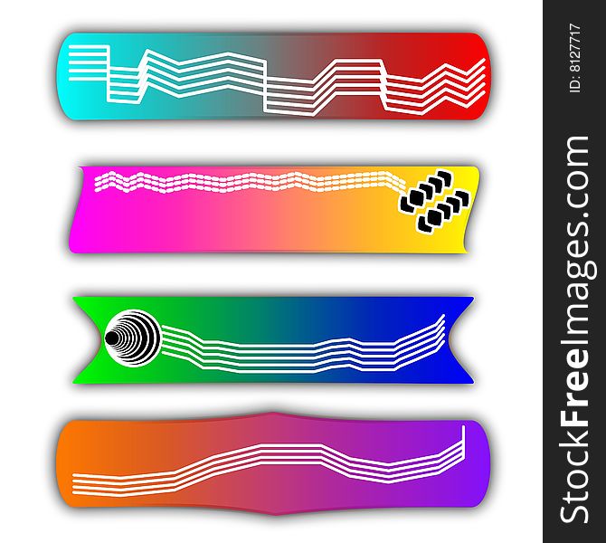 Four banners with different themes, multi-coloured