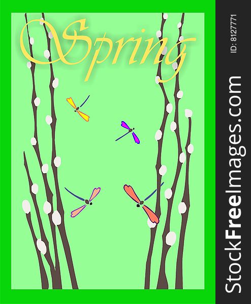 Spring, poster or card for promotion or decoration, spring scene in trendy colours