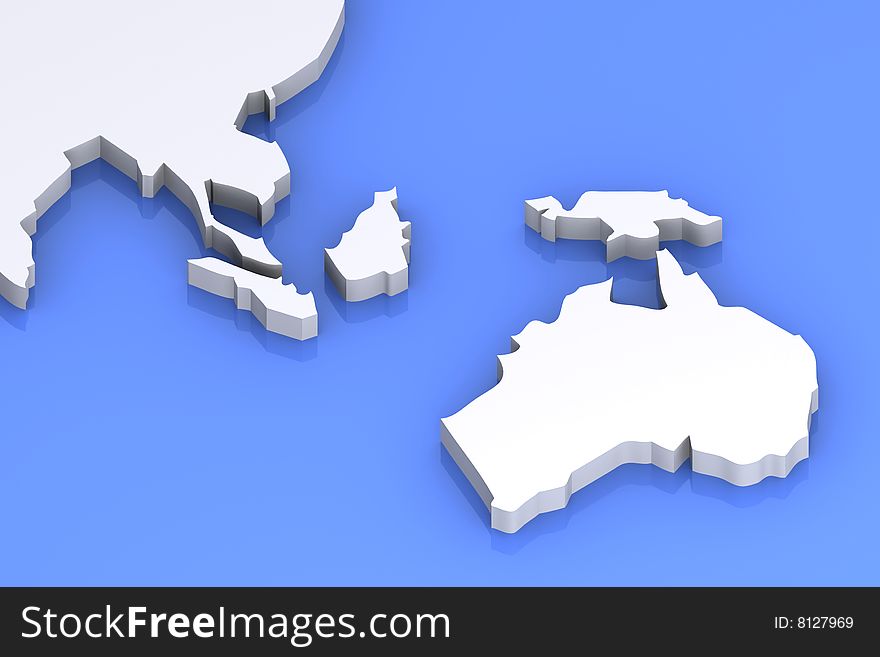 A 3d Rendered Image of the Map of Austrlia and Japan. A 3d Rendered Image of the Map of Austrlia and Japan