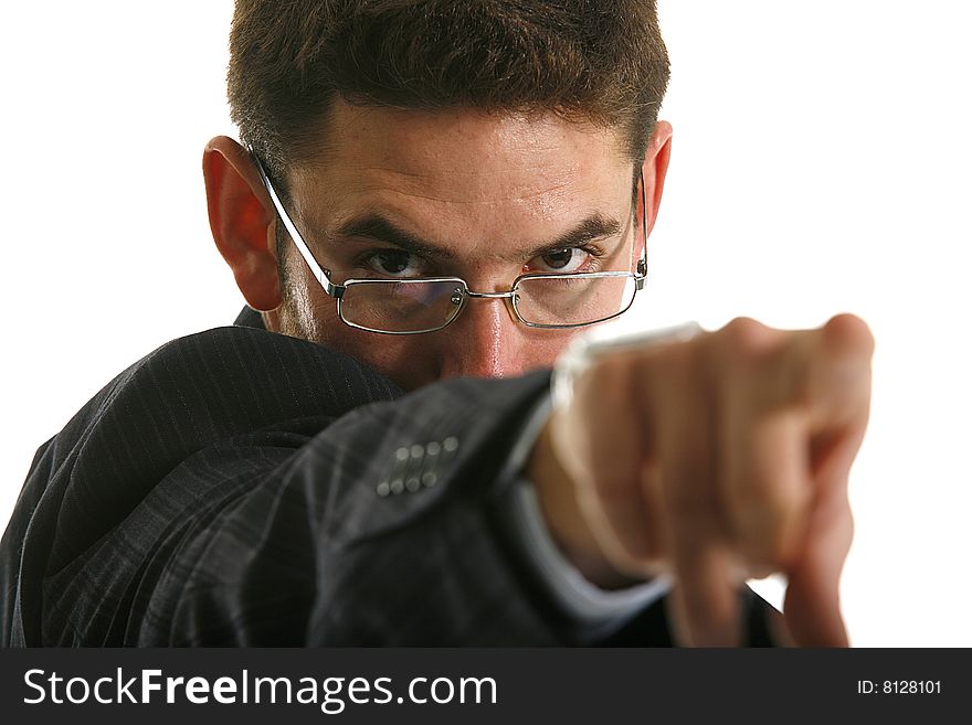 Young attractive businessman on white background