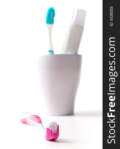 Toothbrushe and toothpaste closeup. dental care