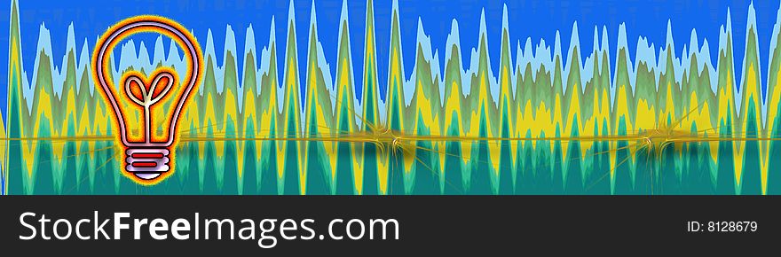 Illustrative lightbulb on a colored background with high energy waves. Illustrative lightbulb on a colored background with high energy waves.