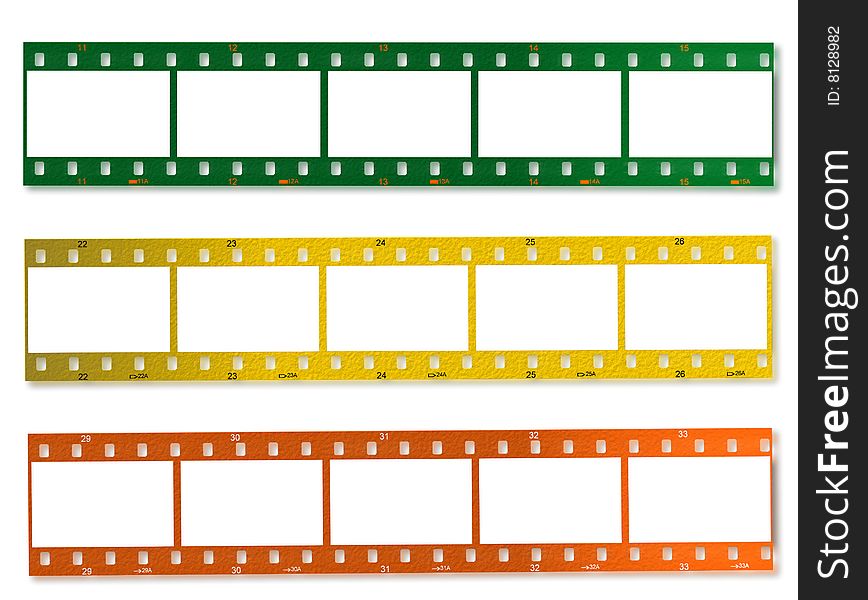 3 Color Film Strips Over White