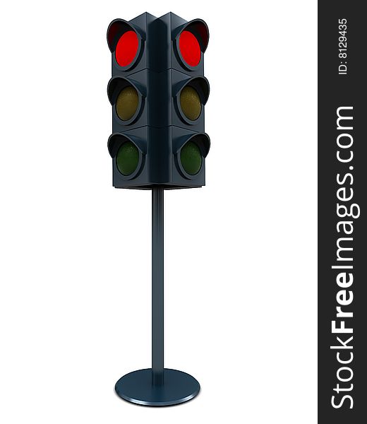 3d illustration of red traffic light over white background