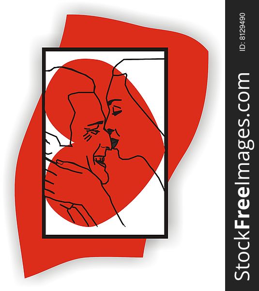 An illustration of a lovely couple sharing a tender kiss. An illustration of a lovely couple sharing a tender kiss