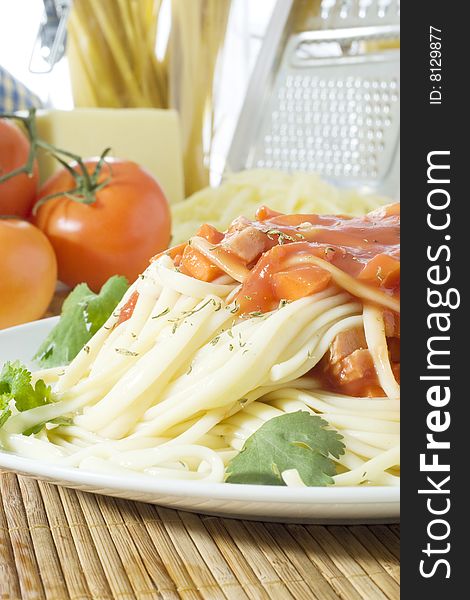 Close up shot of freshly cooked spaghetti on nice background. Close up shot of freshly cooked spaghetti on nice background