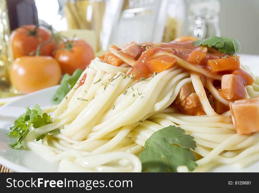 Close up shot of freshly cooked spaghetti on nice background. Close up shot of freshly cooked spaghetti on nice background