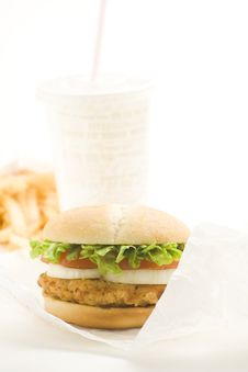 Crisp Chicken Burger Tomato Onion Cheese Lettuce Royalty Free Stock Photography