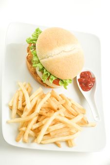 Crisp Chicken Burger Tomato Onion Cheese Lettuce Royalty Free Stock Image