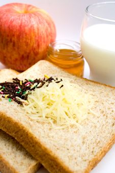 Bread, Milk And Apple Stock Image