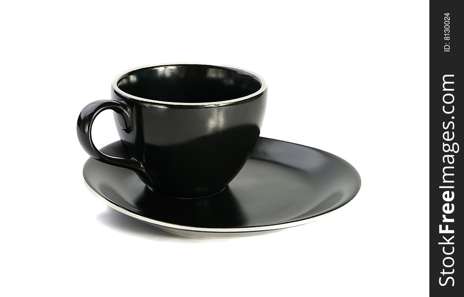 Black cup and plate on white background