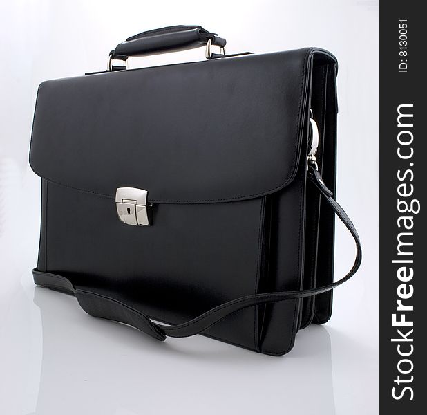 Leather brief case with metallic inserts. Leather brief case with metallic inserts