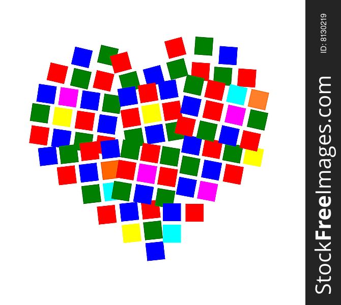 Bold colorful heart constructed of unstable squares. Bold colorful heart constructed of unstable squares