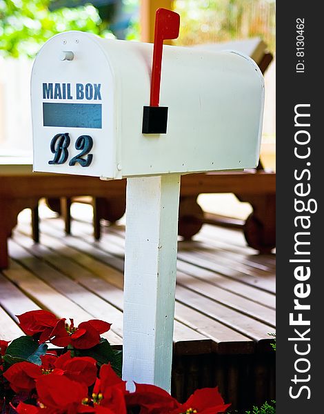 White painted mail box in tropical scene. White painted mail box in tropical scene