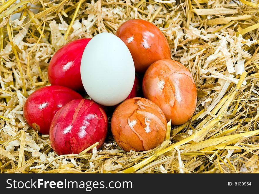 Easter Eggs In The Straw Nest