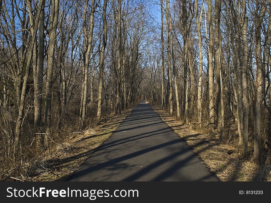 A portion of the 22 mile long Henry Hudson Trail for bicycles and hikers as it passes through Marlboro, New Jersey.