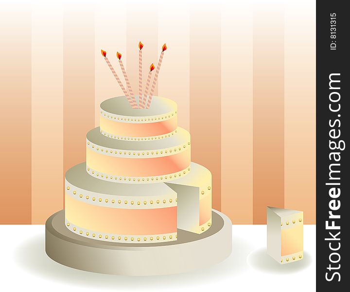 Celebration cake of three levels with candles. Celebration cake of three levels with candles