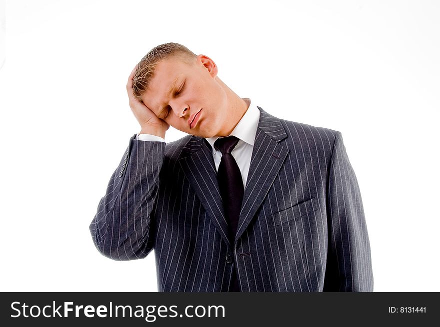 Portrait of sleeping male on an isolated background