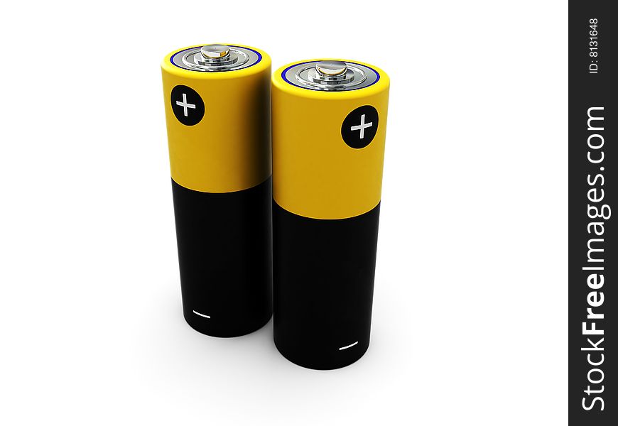 3d illustration of two battery over white background