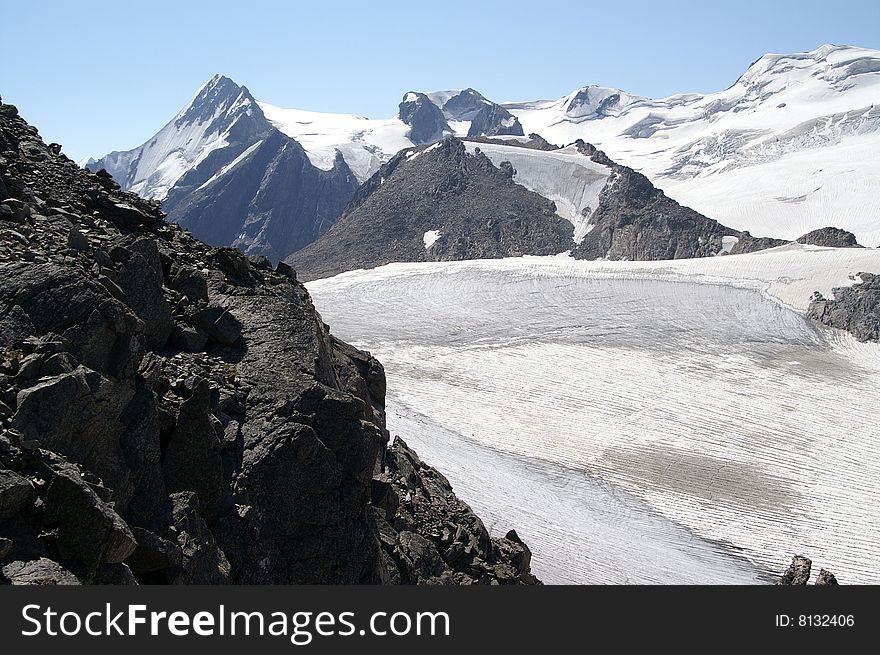 Mountain glacier. Caucasus Mountains. Digoriya