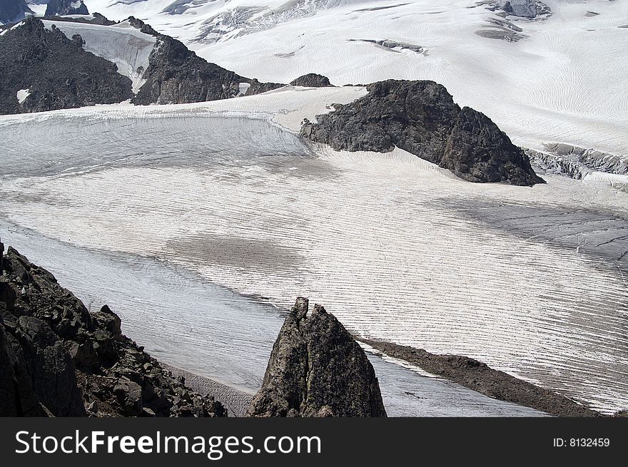 Mountain glacier. Caucasus Mountains. Digoriya