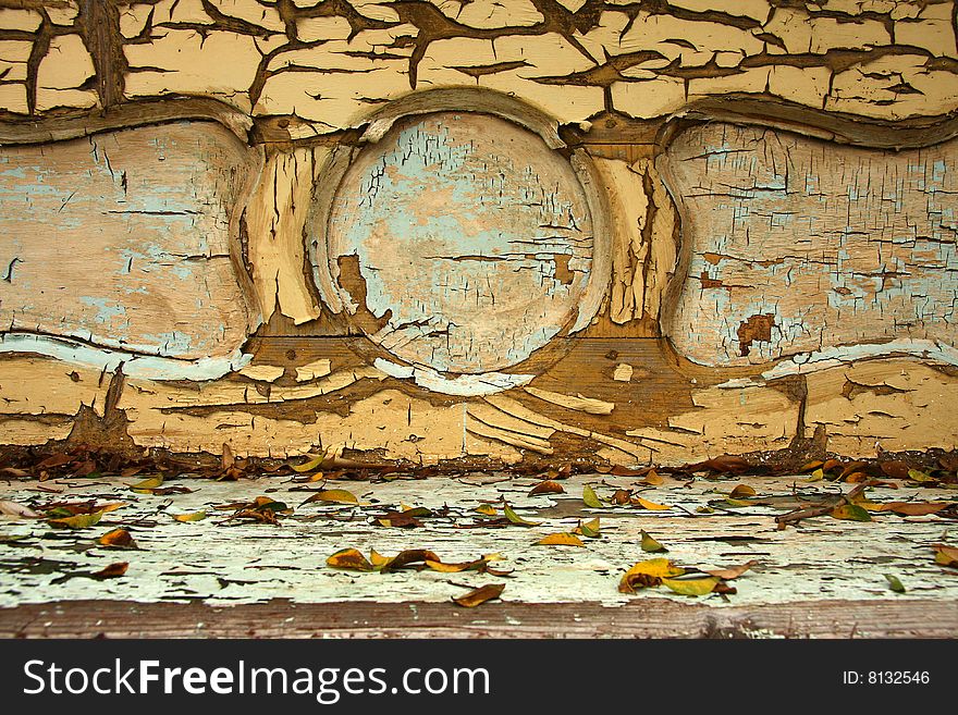 Background, old wooden panel with peeling paint. Background, old wooden panel with peeling paint