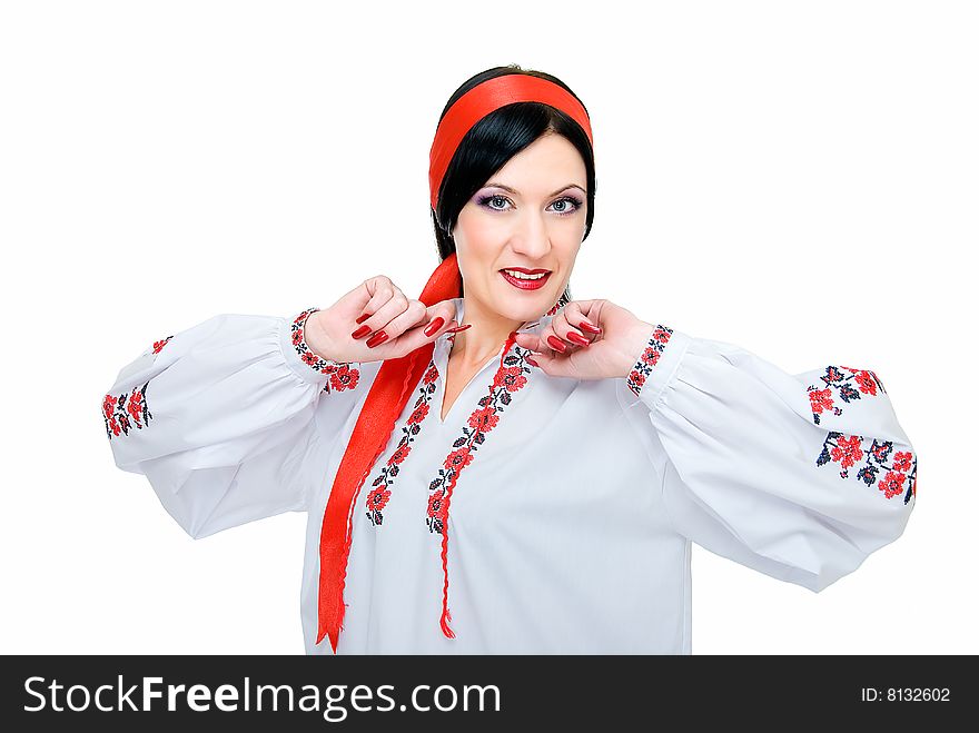 Beauty woman dances, she is in traditional ukrainian clothes. Beauty woman dances, she is in traditional ukrainian clothes