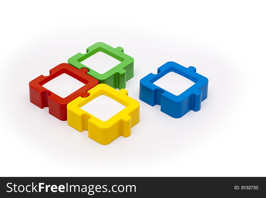 Puzzle photo frames in a square, in various colors, and isolated on white background. Puzzle photo frames in a square, in various colors, and isolated on white background.