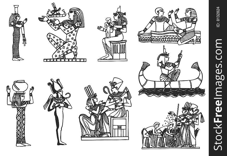 Egyptian gods and manner on white background. Egyptian gods and manner on white background