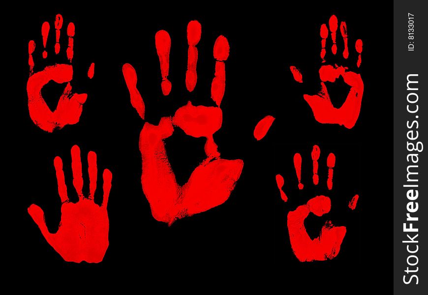 Red hand on black background