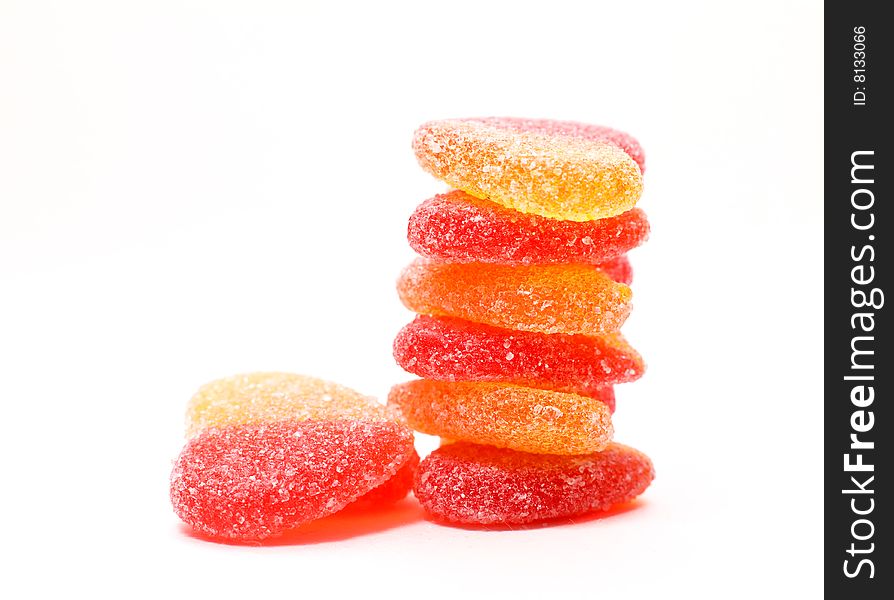 Pile from fruit candy in the form of hearts. Pile from fruit candy in the form of hearts