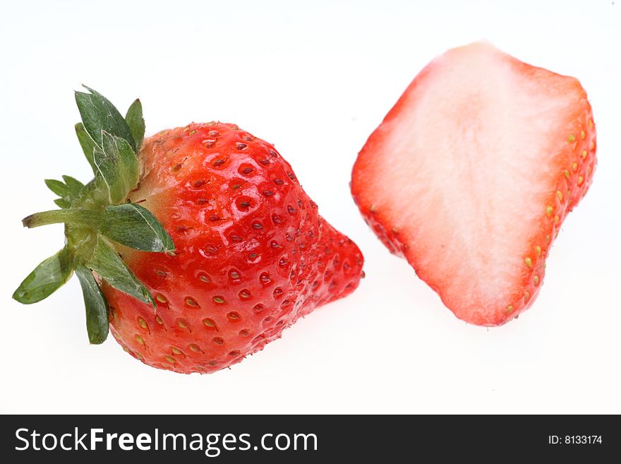 Fresh ripe strawberries on white background.