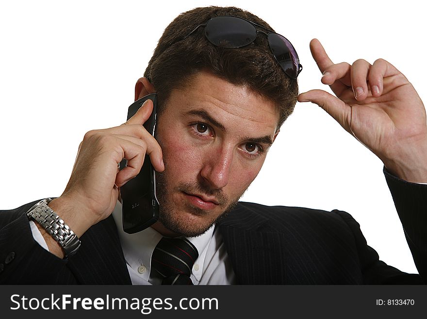 Young attractive businessman on white background