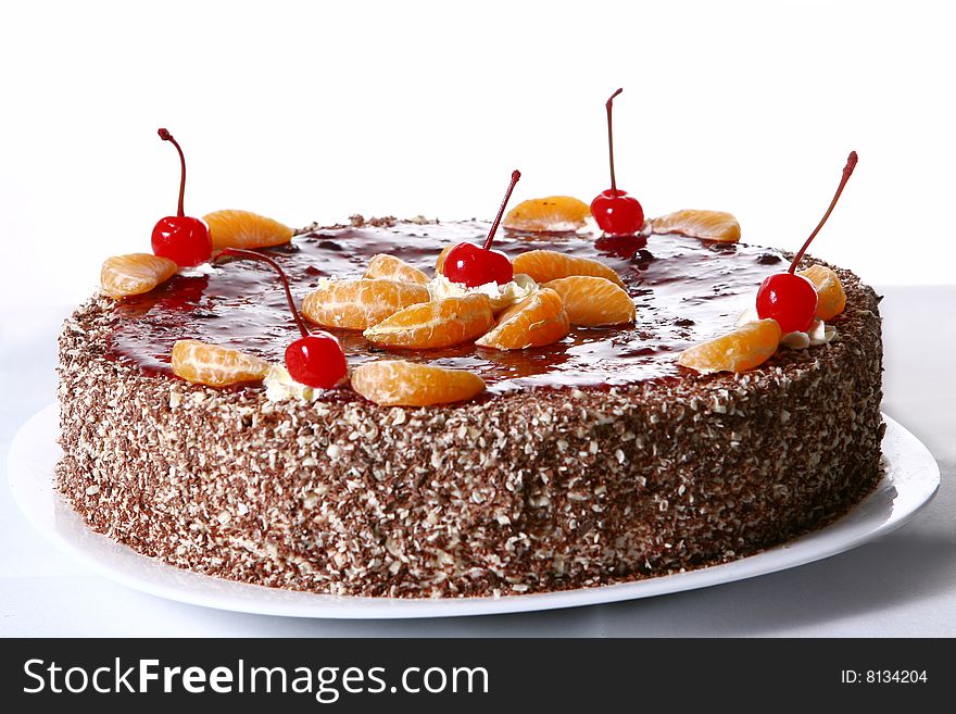 Fruit cake with cherry desert. Fruit cake with cherry desert