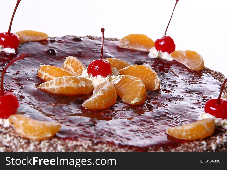 Fruit cake with cherry desert. Fruit cake with cherry desert