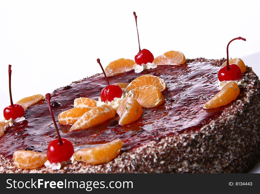 Fruit cake with desert cherry