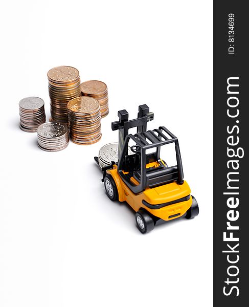 Yellow Toy Forklift And Money