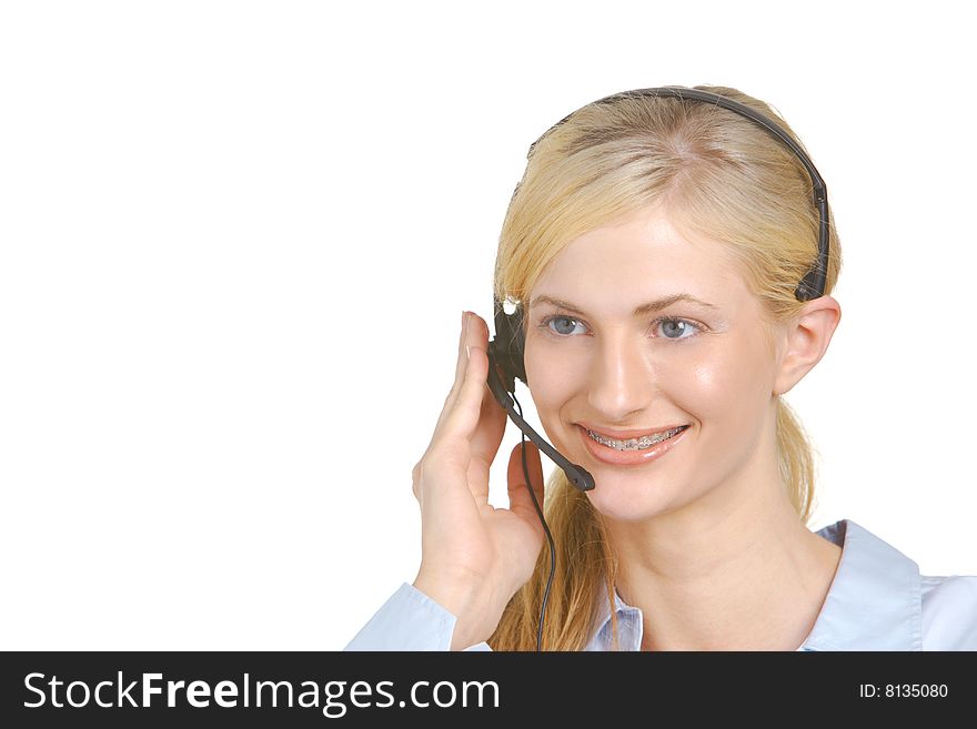 Business woman on phone isolated on white