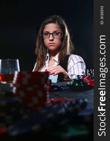 Beautiful Woman Who Playing Poker