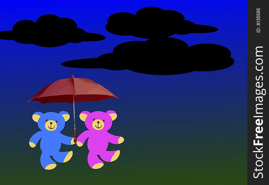 Mr and mrs teddy bear out in the rain